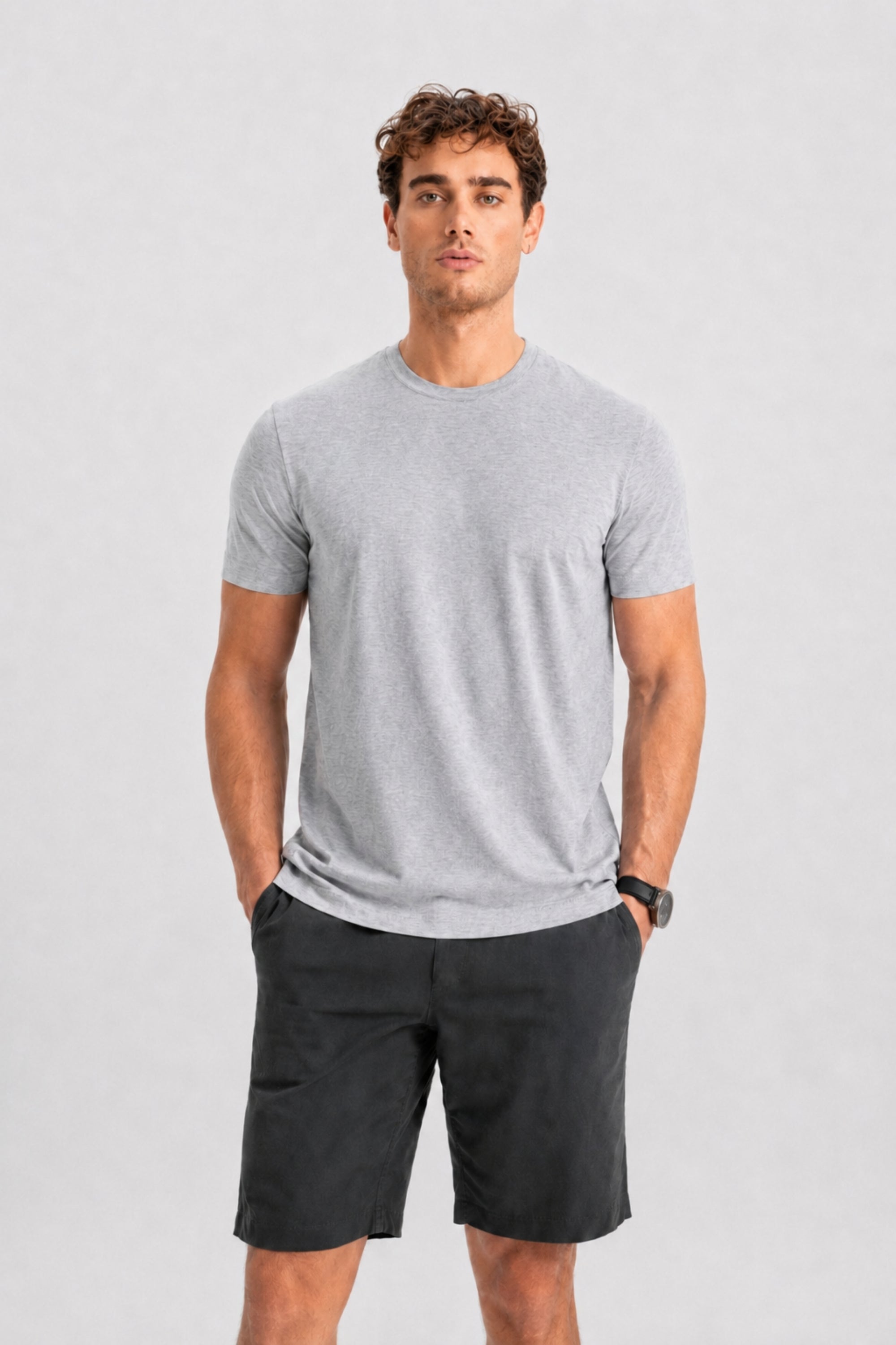ŞİRİNCE Gri İpek Pamuk Karışımlı T-Shirt