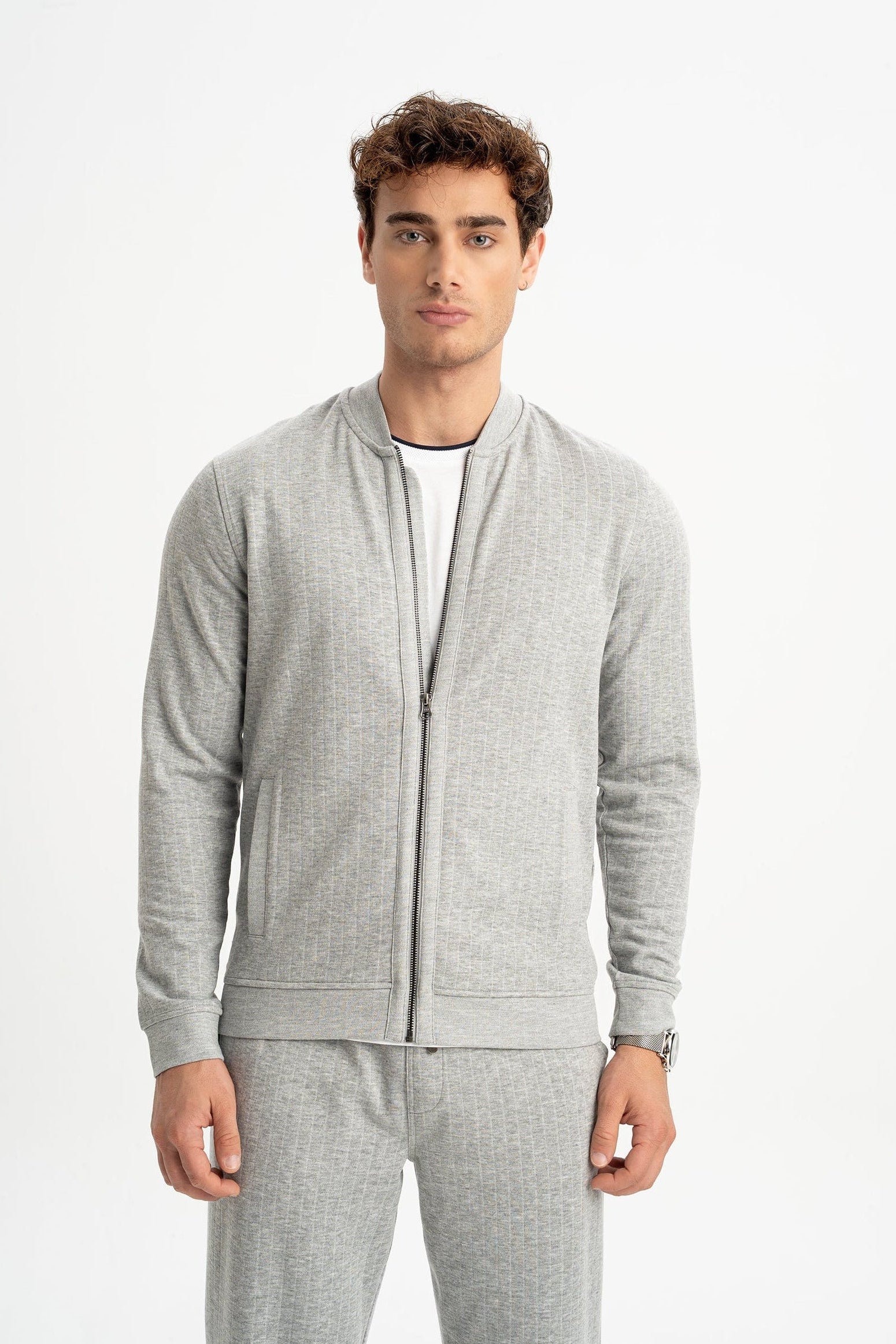 ÇAKIR Gri Melanj Fermuarlı Sweatshirt