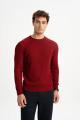ÇARDAK Burgundy Wool Blend Crew Neck Long Sleeve Jacquard Knitwear Sweater