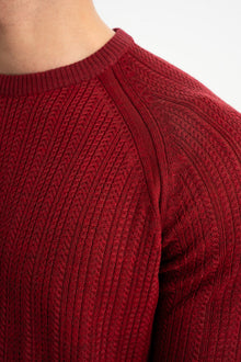 ÇARDAK Bordo Yün Karışımlı Bisiklet Yaka Uzun Kollu Jakarlı Triko Kazak