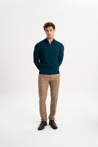 TAŞTEPE Petrol Yün Karışımlı Yarım Fermuarlı Balıkçı Yaka Jakarlı Triko Kazak