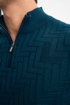 TAŞTEPE Petrol Yün Karışımlı Yarım Fermuarlı Balıkçı Yaka Jakarlı Triko Kazak