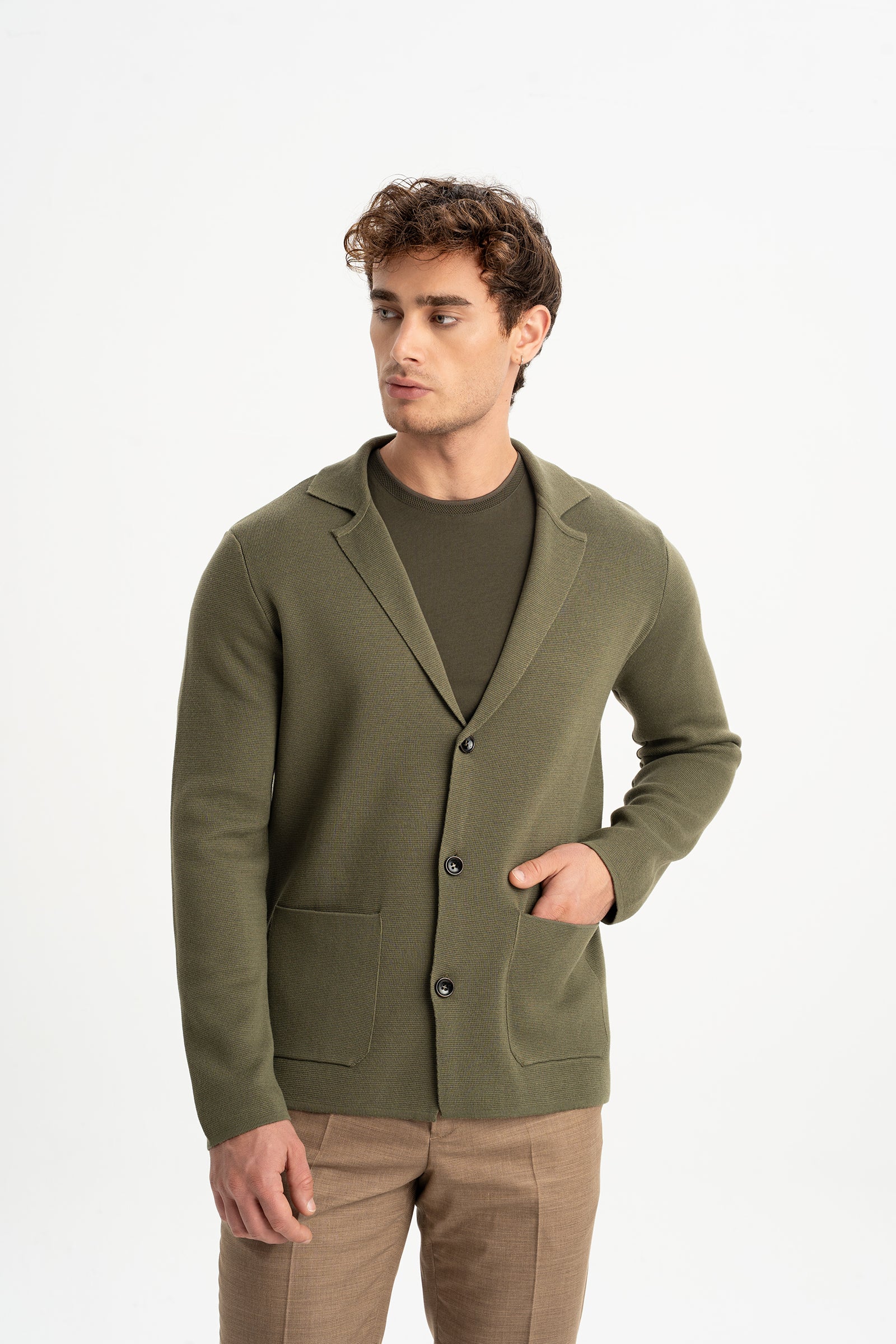 DEREOBA Haki Triko Blazer Ceket