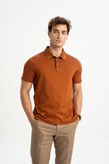 BELEN Tan Mercerized Short Sleeve Polo Shirt