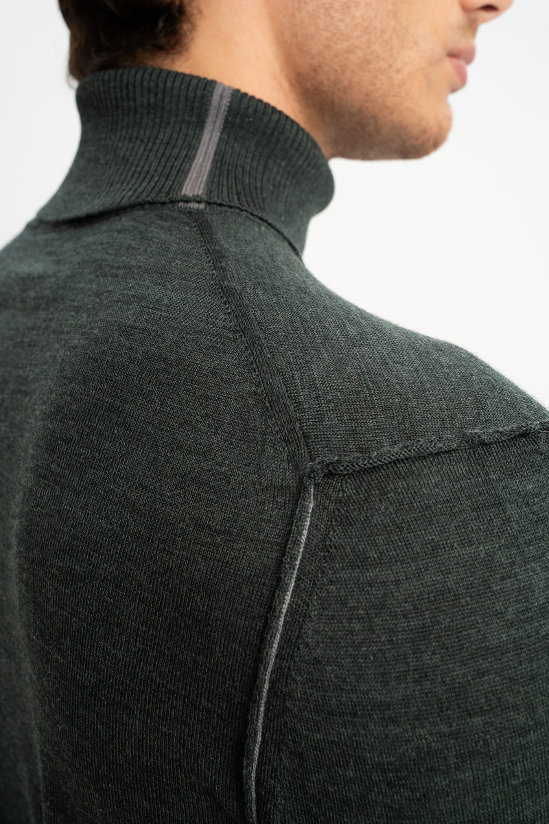 LAPSEKİ Haki Yün Balıkçı Yaka Uzun Kollu Kazak