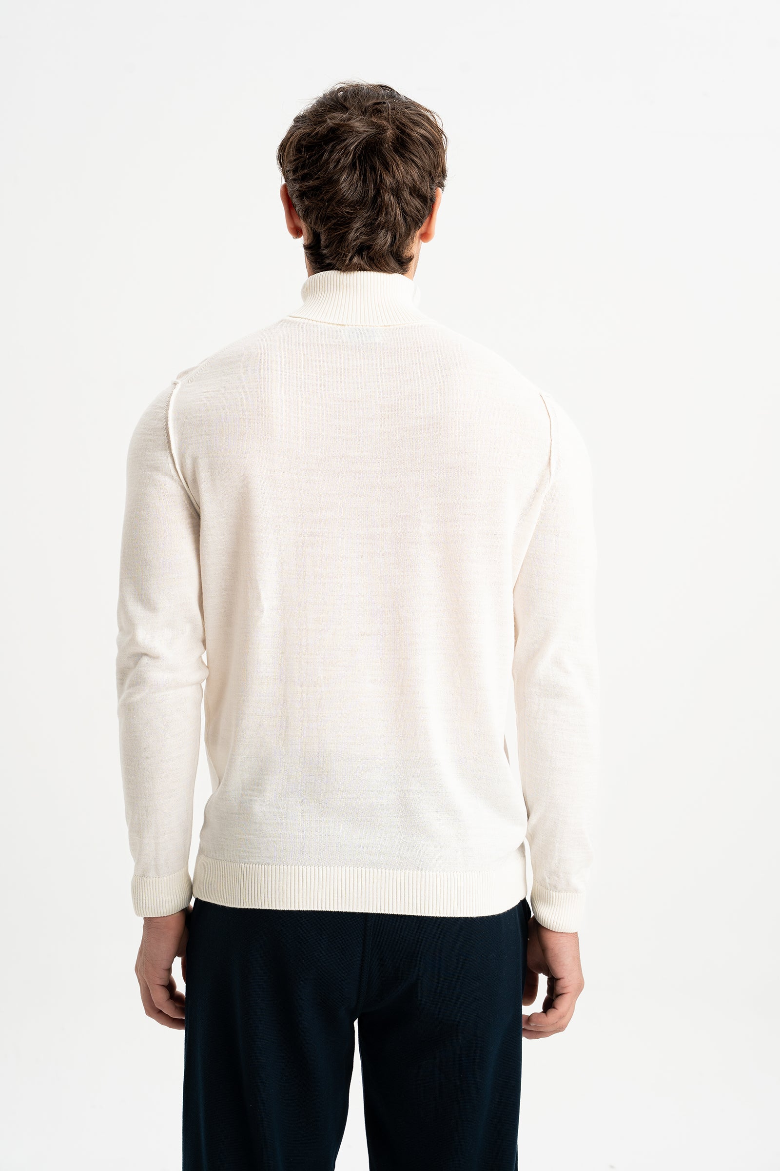 LAPSEKİ Ekru Yün Balıkçı Yaka Uzun Kollu Kazak