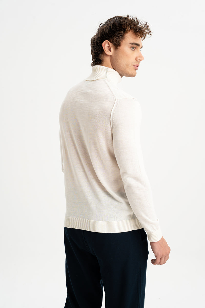 LAPSEKİ Ekru Yün Balıkçı Yaka Uzun Kollu Kazak