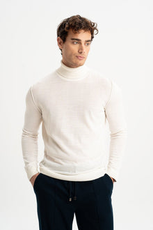 LAPSEKİ Ekru Yün Balıkçı Yaka Uzun Kollu Kazak