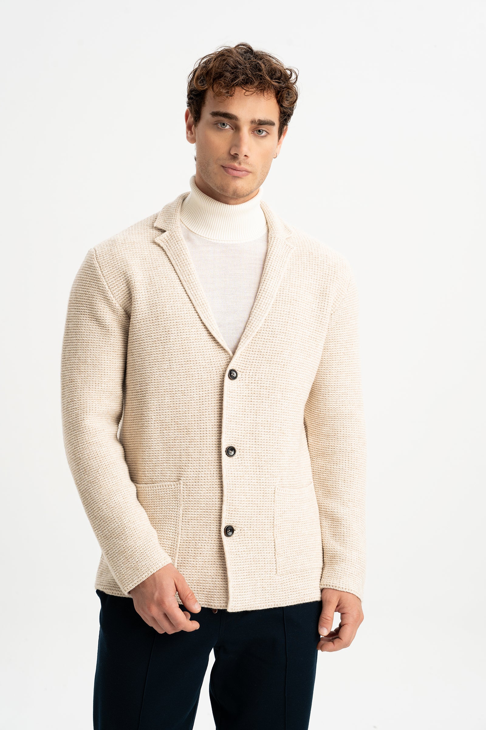 KIRCA Bej Selanik Örgülü Triko Hırka