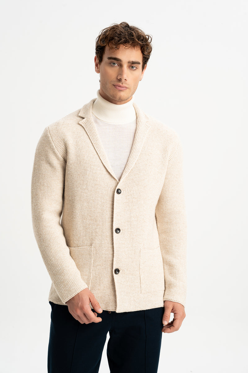 KIRCA Bej Selanik Örgülü Triko Hırka