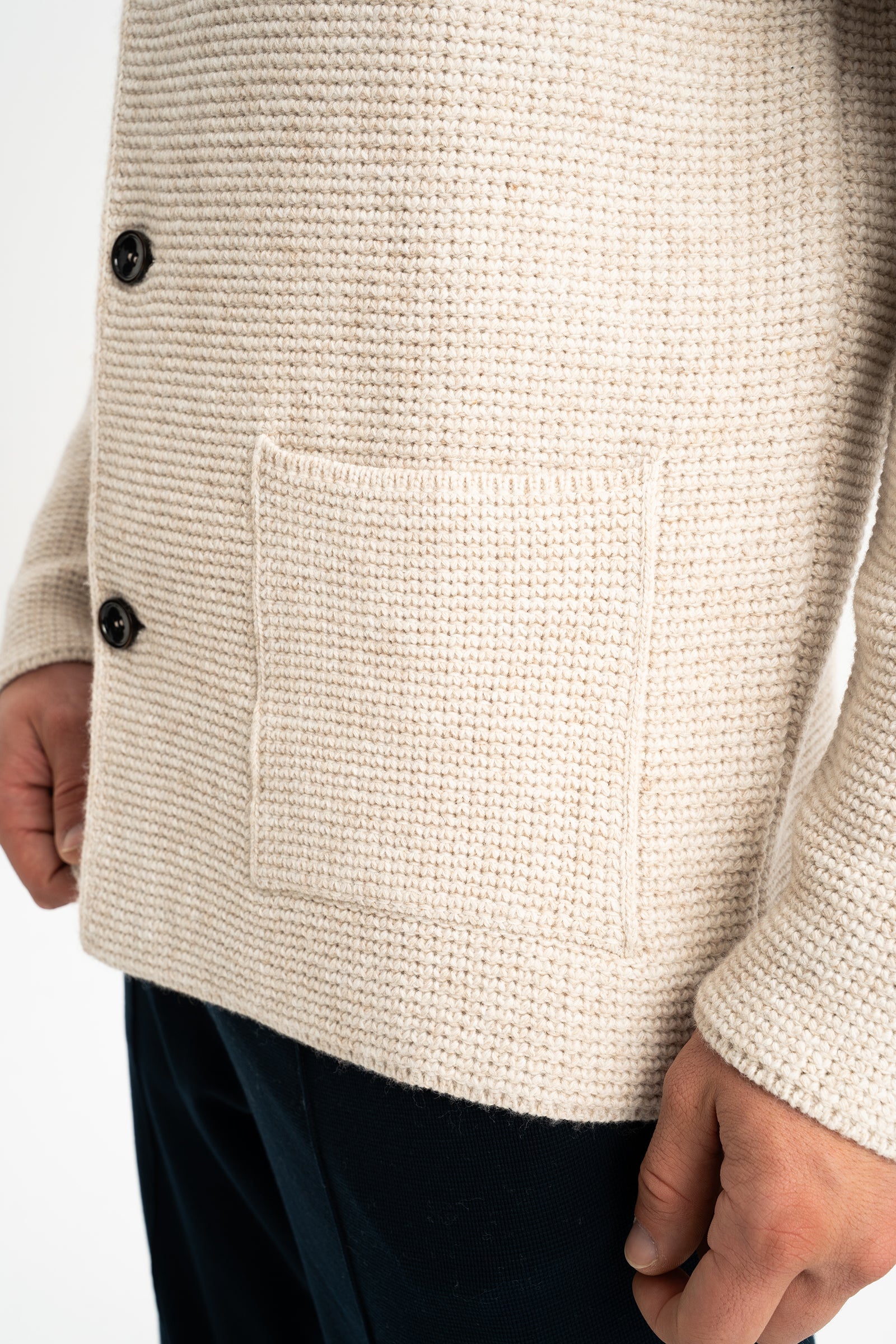 KIRCA Bej Selanik Örgülü Triko Hırka