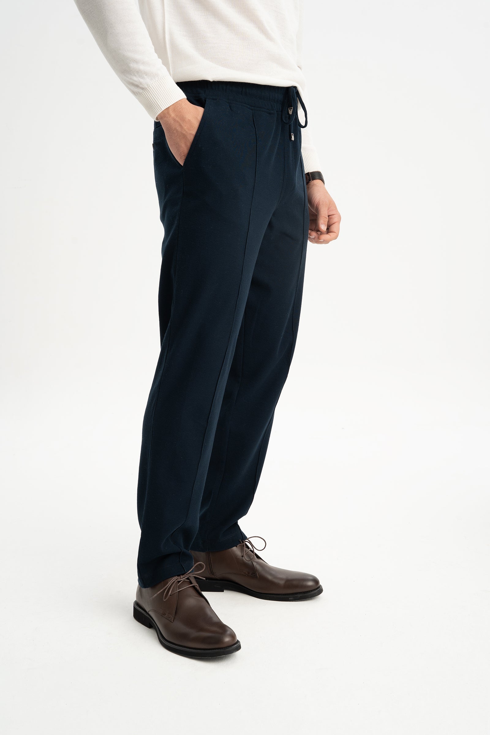 BEHRAM Lacivert Merserize Örme Pantolon