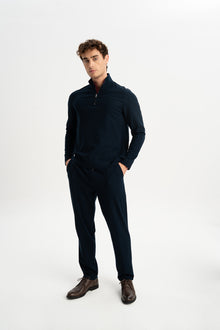 BOLAYIR Lacivert Merserize Yarım Fermuarlı Sweatshirt