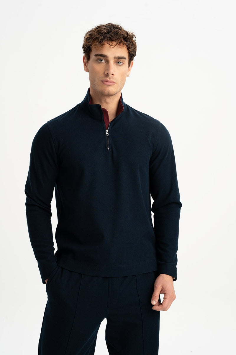 BOLAYIR Lacivert Merserize Yarım Fermuarlı Sweatshirt