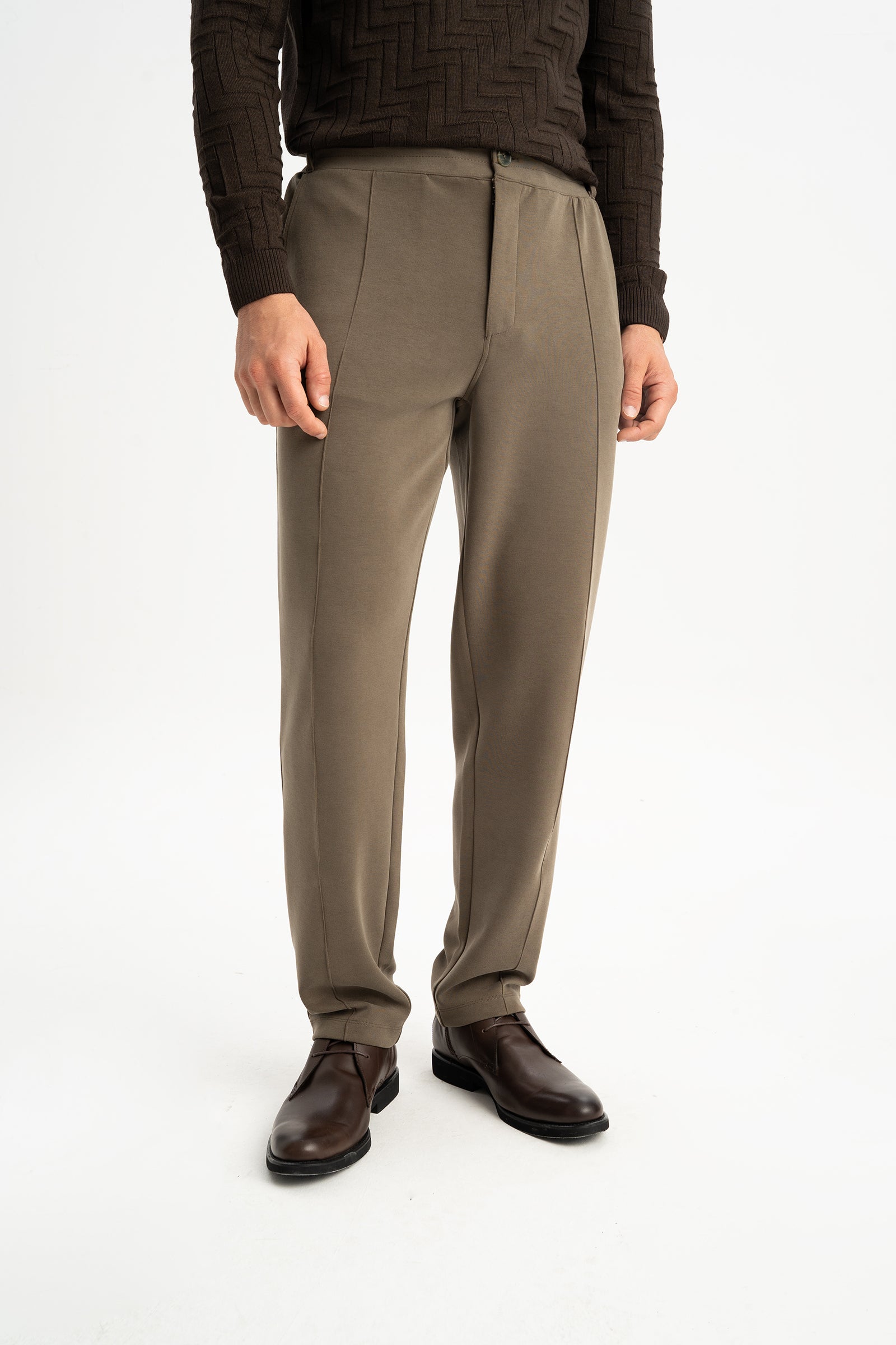 TONGURLU Açık Kahve Örme Chino Pantolon