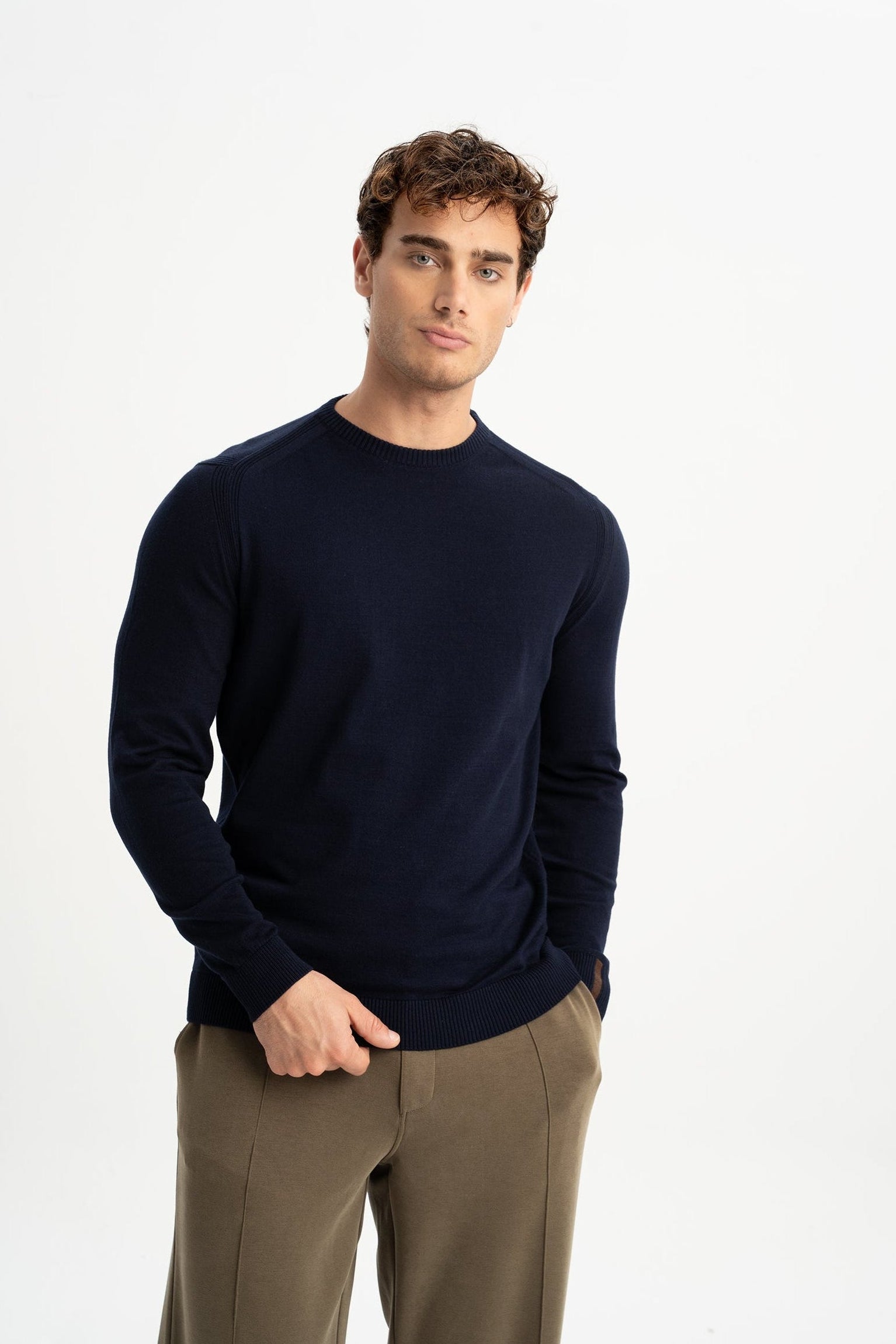 ÇETMİ Lacivert Bisiklet Yaka Uzun Kollu Kazak