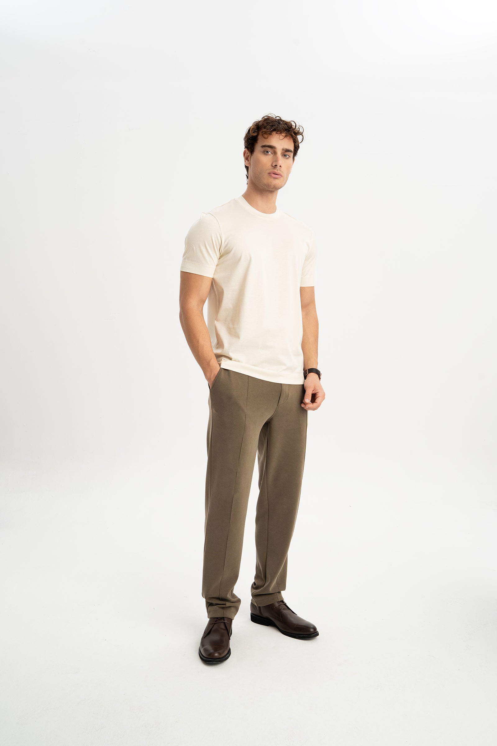 DÜMREK Ekru Merserize Kısa Kollu T-Shirt