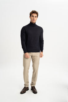 LAPSEKİ Lacivert Yün Balıkçı Yaka Uzun Kollu Kazak