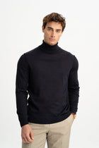 LAPSEKİ Lacivert Yün Balıkçı Yaka Uzun Kollu Kazak