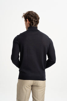 LAPSEKİ Lacivert Yün Balıkçı Yaka Uzun Kollu Kazak