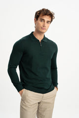 BLENDED Khaki Silk-Wool Blend Polo Neck Knitwear Sweater