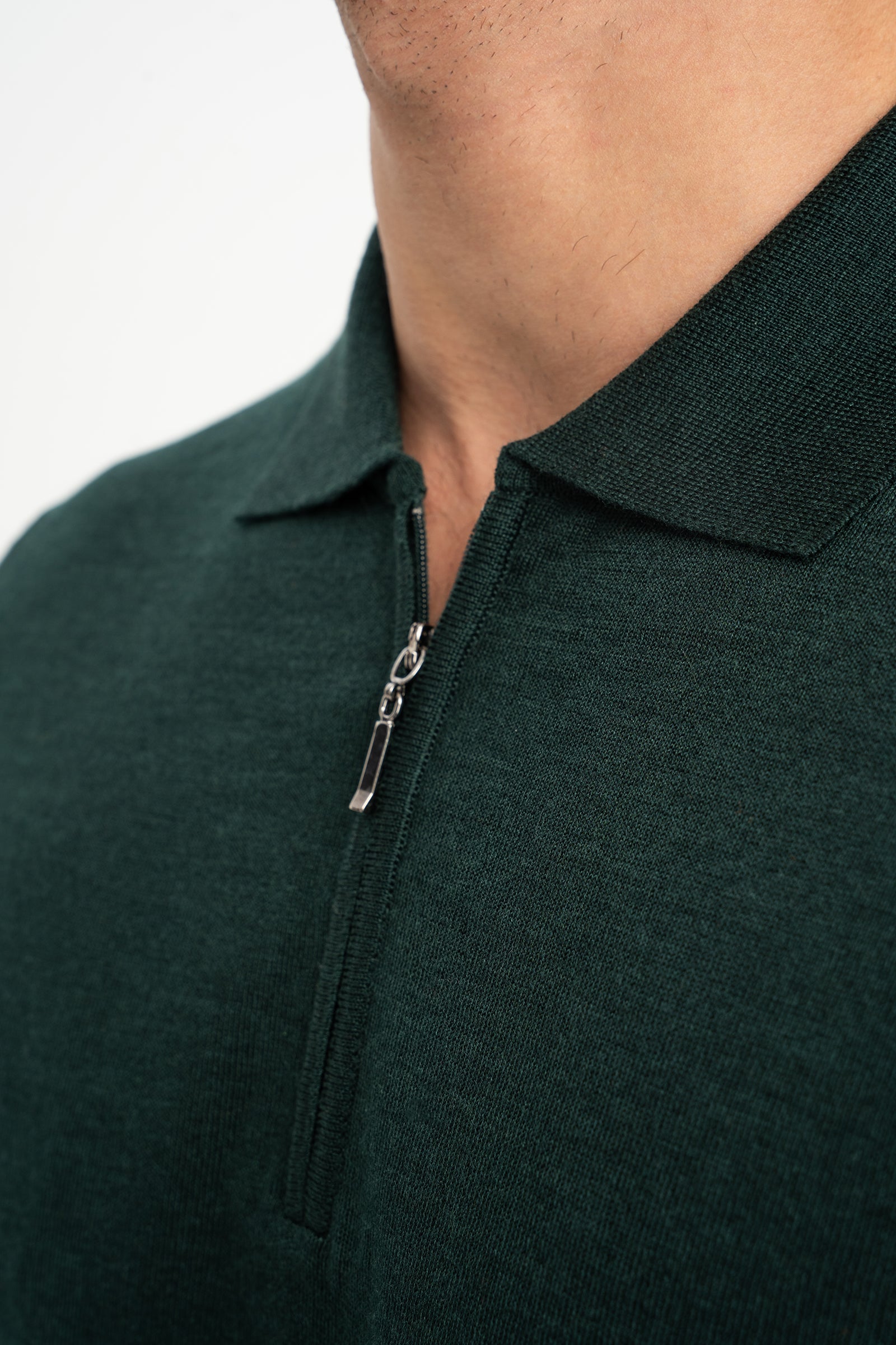 HARMANLI Haki İpek-Yün Karışımlı Polo Yaka Triko Kazak