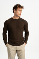 ÇARDAK Kahverengi Yün Karışımlı Bisiklet Yaka Uzun Kollu Jakarlı Triko Kazak