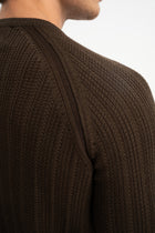 ÇARDAK Kahverengi Yün Karışımlı Bisiklet Yaka Uzun Kollu Jakarlı Triko Kazak