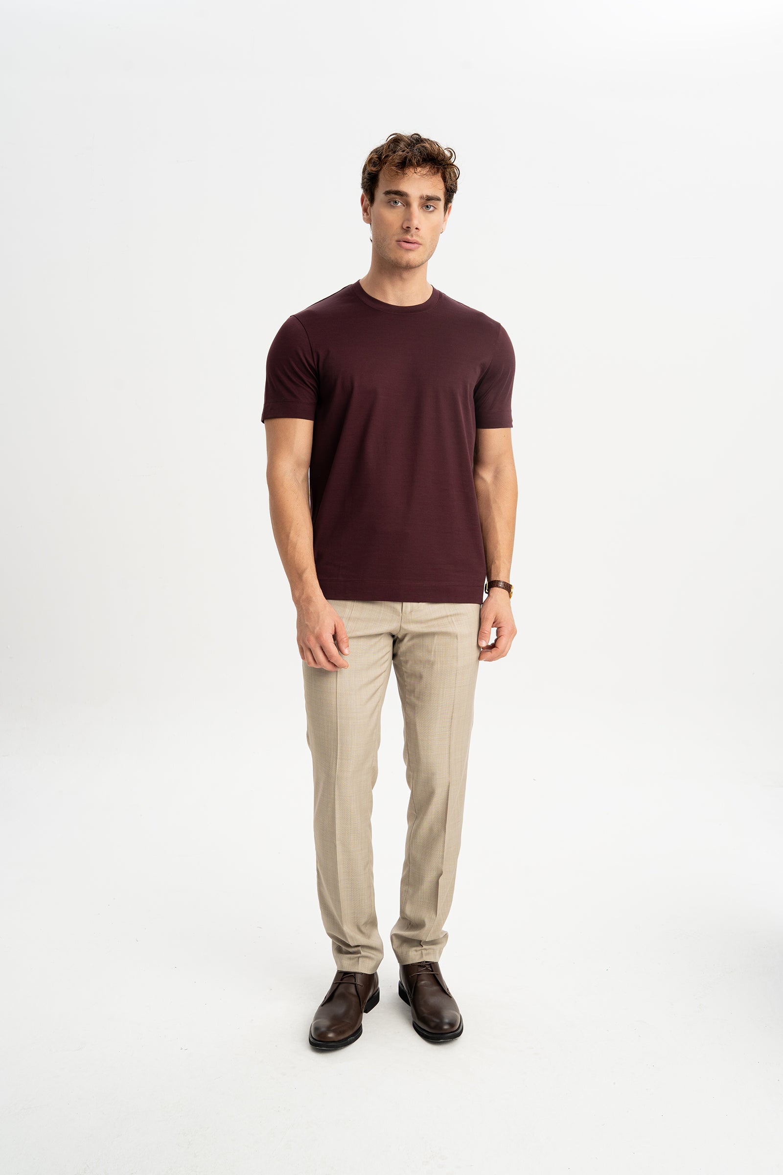 DÜMREK Bordo Merserize Kısa Kollu T-Shirt