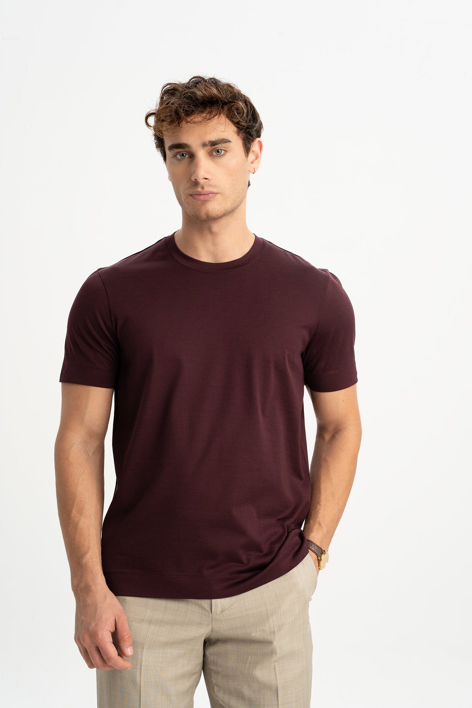 DÜMREK Bordo Merserize Kısa Kollu T-Shirt