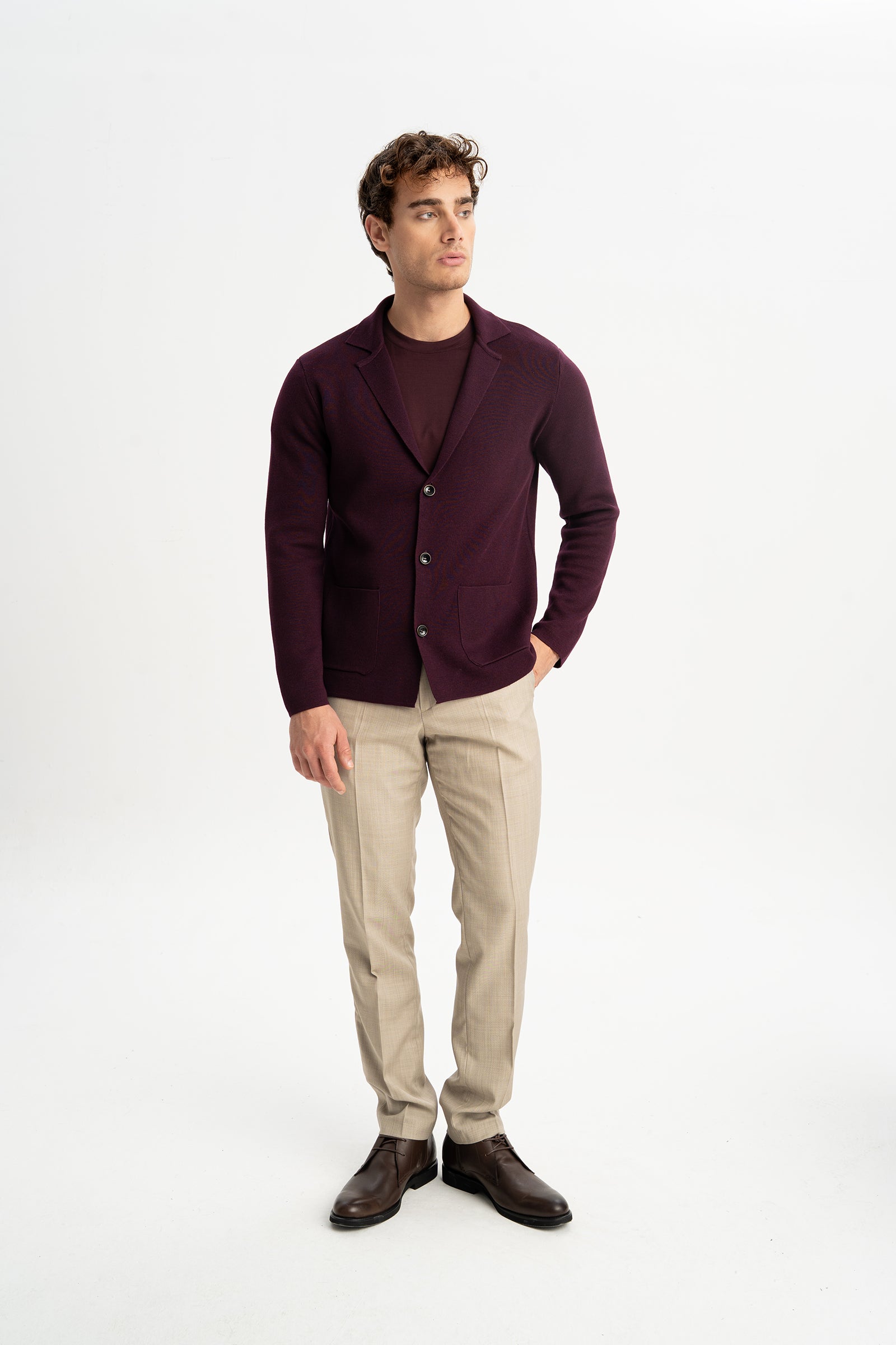 DEREOBA Mürdüm Triko Blazer Ceket