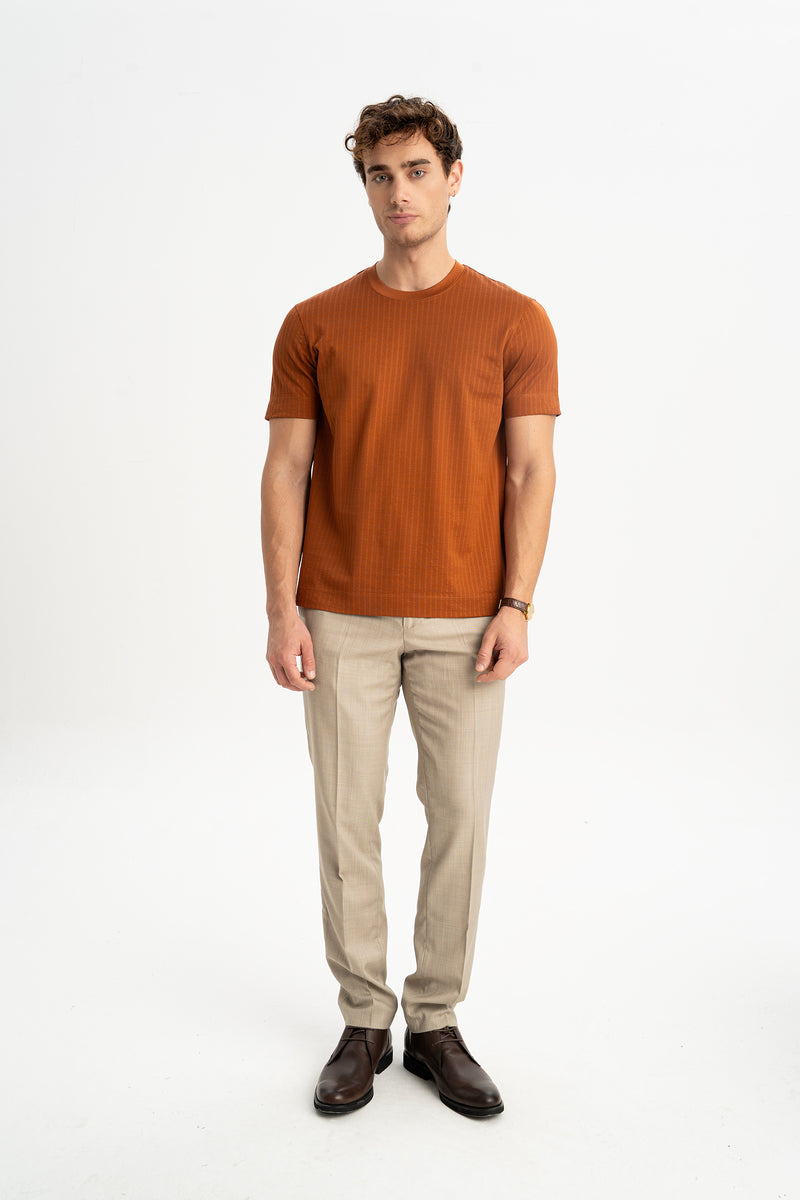 ÜVECİK Taba Merserize Kısa Kollu T-Shirt