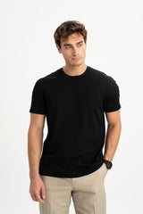 ÜVECİK Black Mercerized Short Sleeve T-Shirt