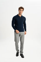 HARMANLI Lacivert İpek-Yün Karışımlı Polo Yaka Triko Kazak