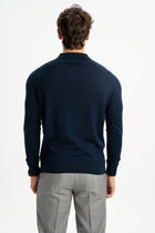 HARMANLI Lacivert İpek-Yün Karışımlı Polo Yaka Triko Kazak