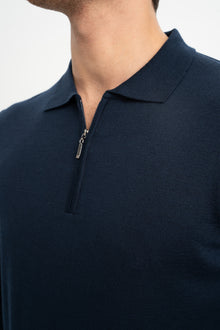 HARMANLI Lacivert İpek-Yün Karışımlı Polo Yaka Triko Kazak