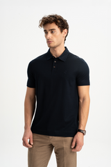 MİSVAK Navy Blue Mercerized Short Sleeve Polo Shirt