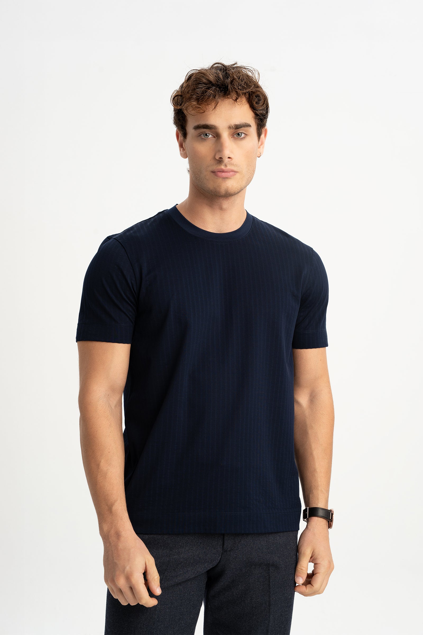 ÜVECİK Lacivert Merserize Kısa Kollu T-Shirt