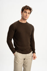ÇARDAK Brown Wool Blend Crew Neck Long Sleeve Jacquard Knitwear Sweater