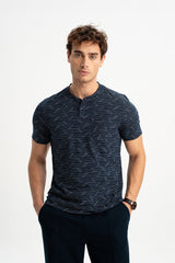 KORUCAK Navy Blue Short Sleeve Plaid T-Shirt
