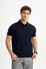 BELEN Navy Blue Mercerized Short Sleeve Polo Shirt