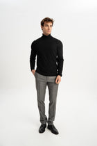 LAPSEKİ Siyah Yün Balıkçı Yaka Uzun Kollu Kazak