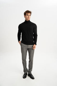 LAPSEKİ Siyah Yün Balıkçı Yaka Uzun Kollu Kazak