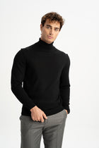 LAPSEKİ Siyah Yün Balıkçı Yaka Uzun Kollu Kazak