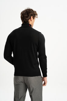 LAPSEKİ Siyah Yün Balıkçı Yaka Uzun Kollu Kazak