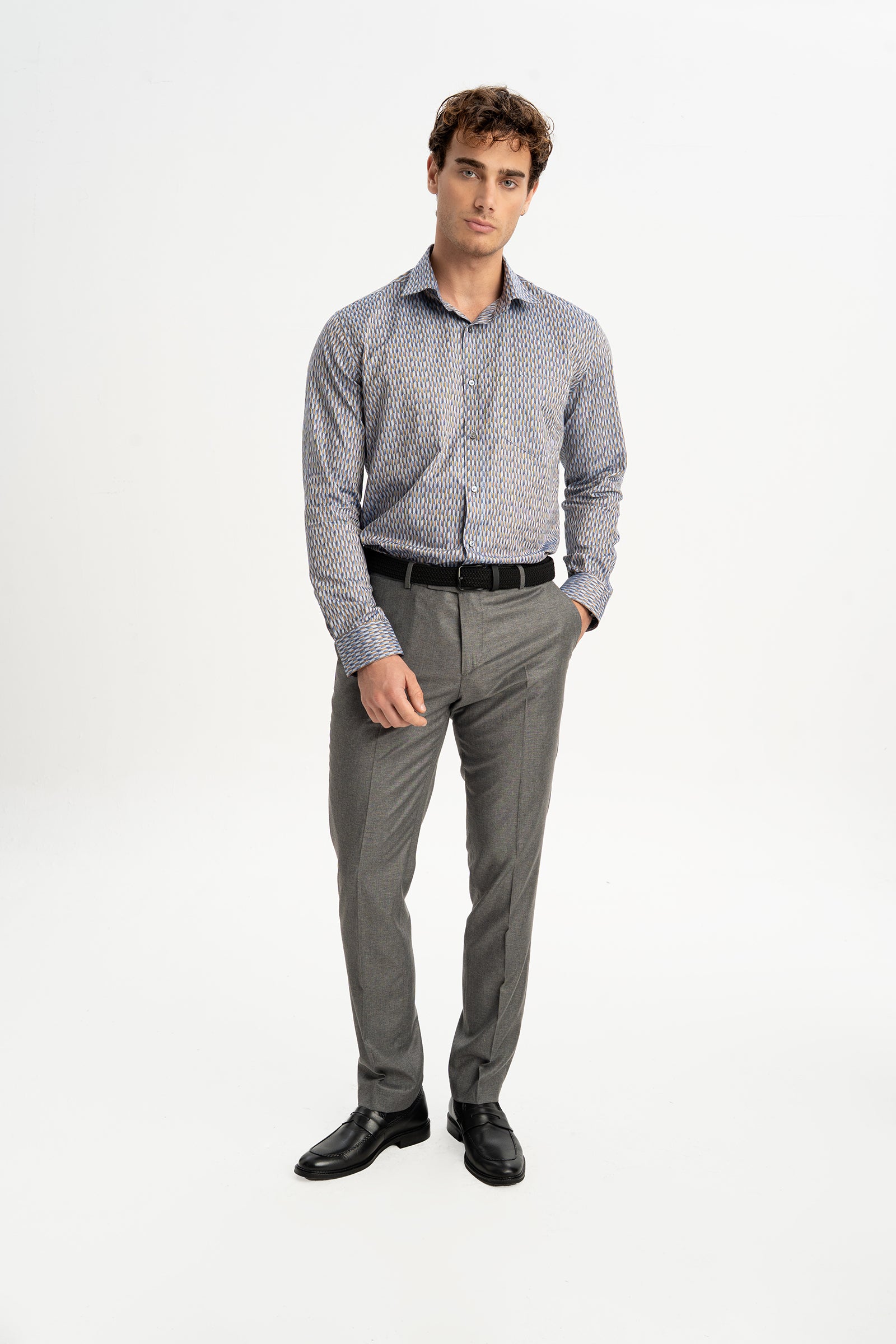 YENİCE Lacivert Sarı %100 Pamuk İpliği Boyalı Gömlek