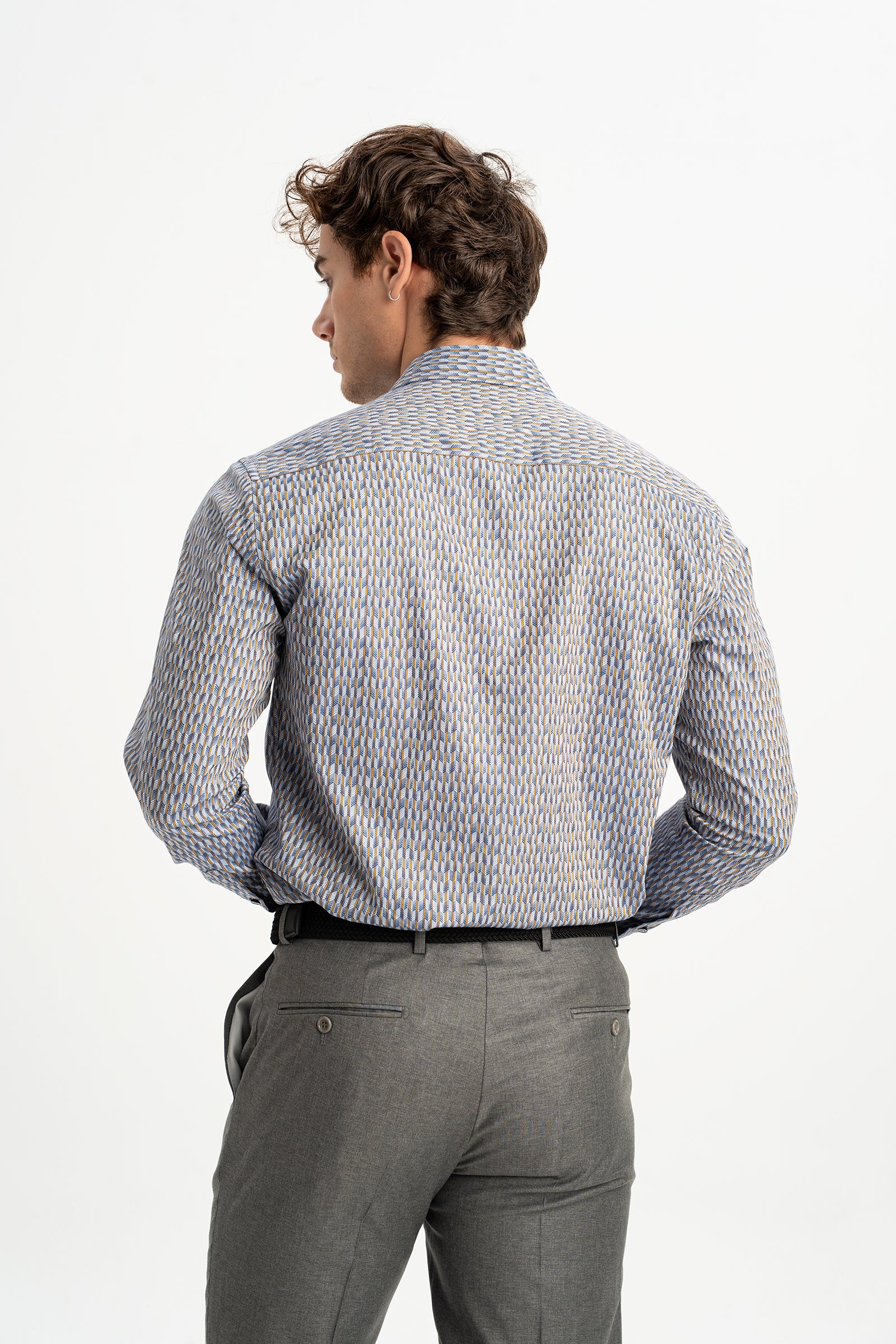 YENİCE Lacivert Sarı %100 Pamuk İpliği Boyalı Gömlek