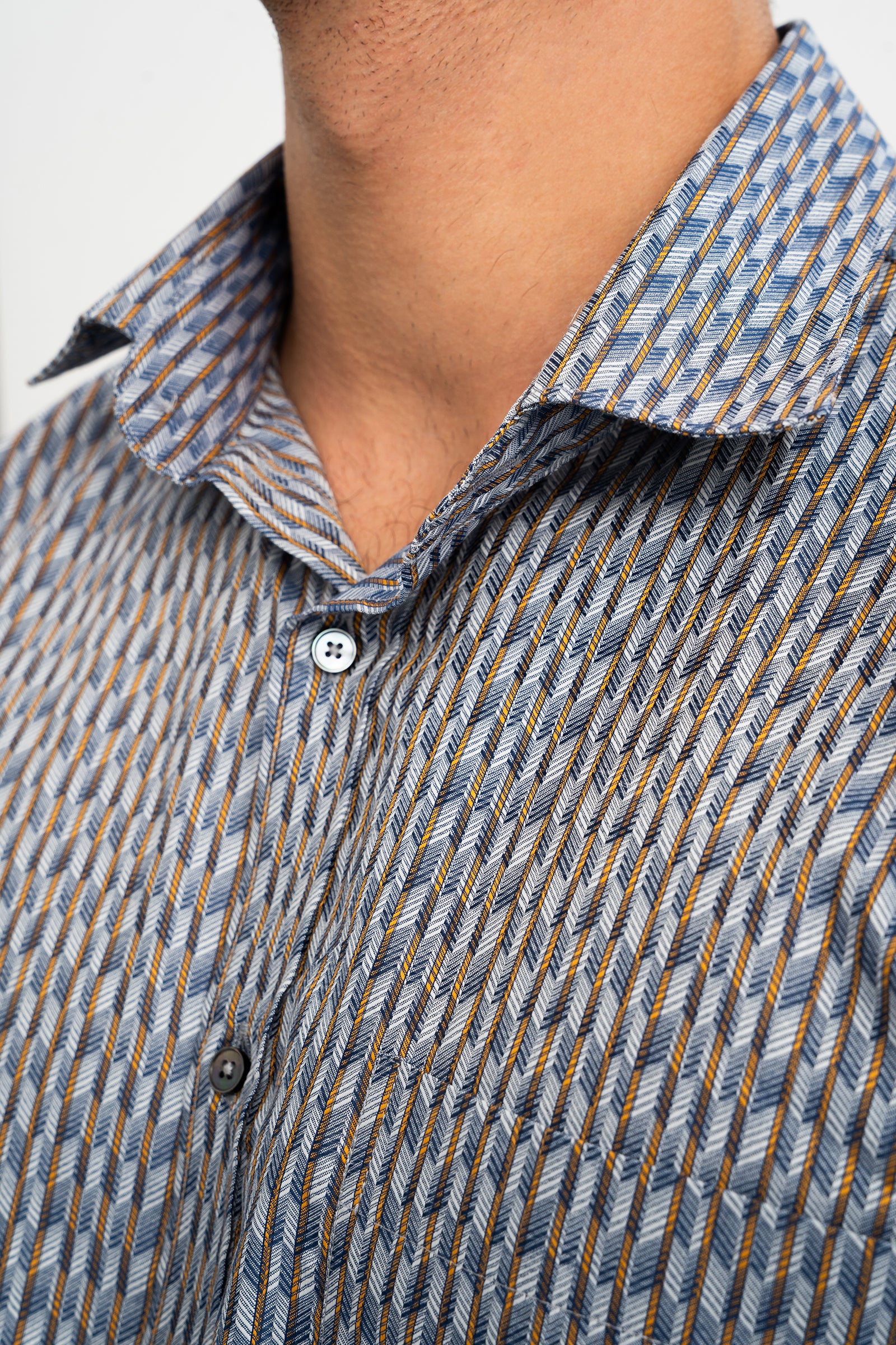 YENİCE Lacivert Sarı %100 Pamuk İpliği Boyalı Gömlek