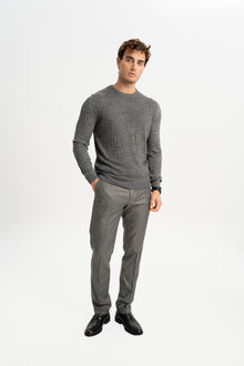 GÜNEYLİ Antrasit Yün Karışımlı Bisiklet Yaka Jakarlı Triko Kazak