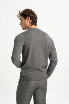 GÜNEYLİ Antrasit Yün Karışımlı Bisiklet Yaka Jakarlı Triko Kazak